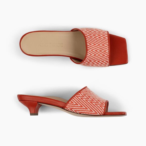 Slide On Over – Orange Leather & Raffia Slides, New in Box - Picture 1 of 5